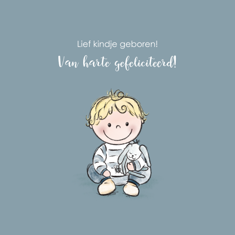 Felicitatie geboorte jongen met tekening van een schattige baby
