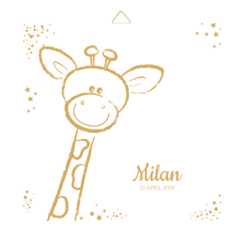 Geboortetegeltje met lijntekening van vrolijk girafje en sterren