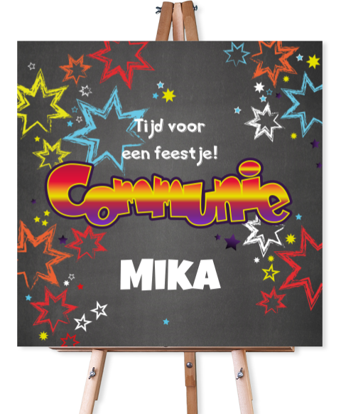 Stoer welkomstbord communie – krijtbordlook met graffiti stijl