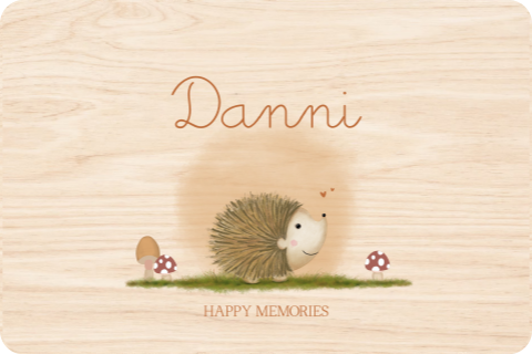Houten memory box met egeltje en paddenstoelen – Danni