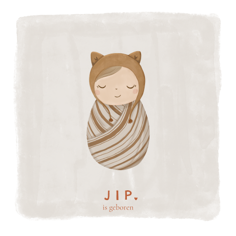 Raamsticker met een lieve baby met bruin mutsje