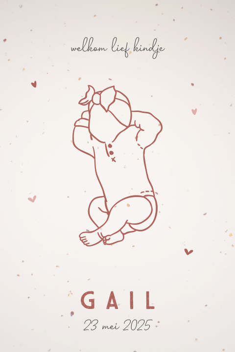 Duurzaam geboortekaartje meisje met lijntekening baby