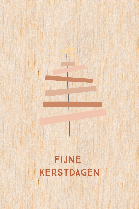 houten kerstkaart met illustratie kerstboom