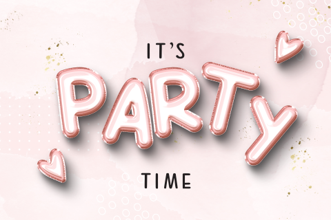 It's party time - uitnodiging roze ballonletters