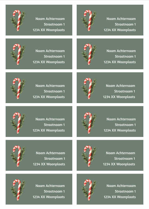 adresstickers kerstkaarten candy cane kersttakje