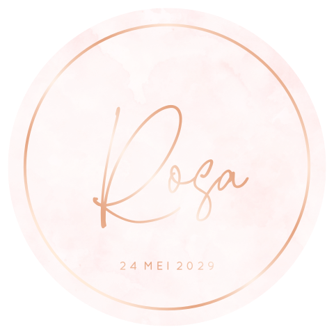 Rond meisjesgeboortekaartje roze waterverf met folie