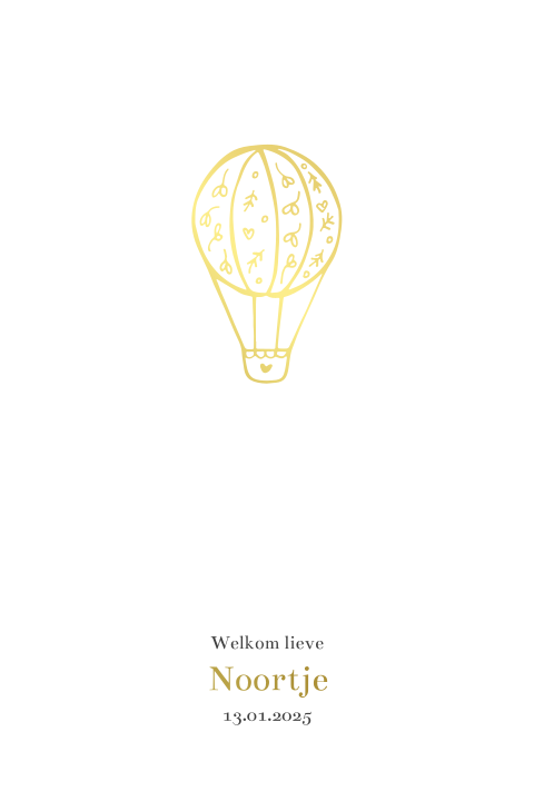 Lief geboortekaartje luchtballon goudfolie