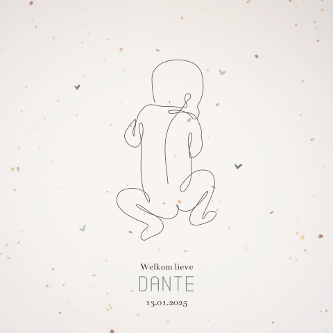 Duurzaam geboortekaartje met lijntekening baby