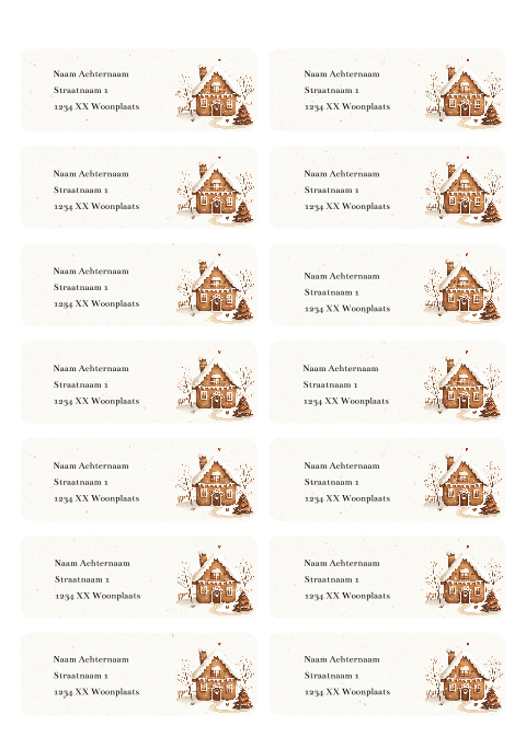 adresstickers kerstkaarten peperkoekhuisje