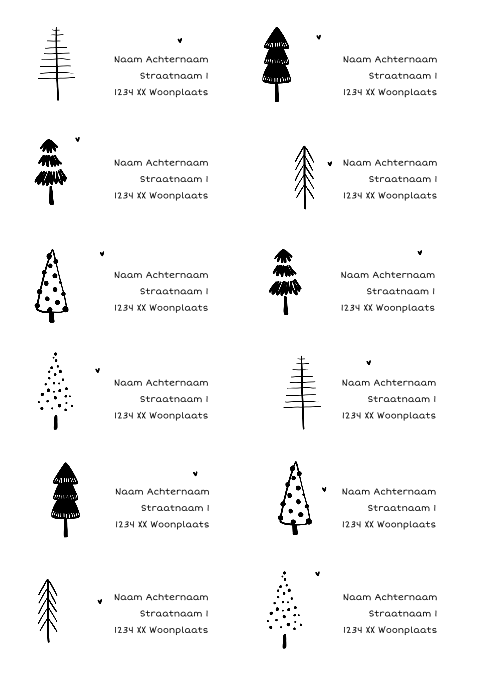 adressticker kerst illustratie kerstboompjes