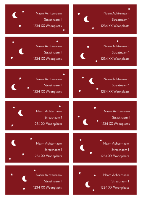 adresstickers kerst maan sterren rood