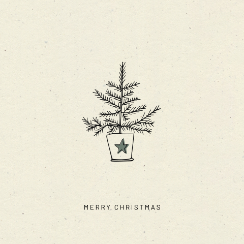 duurzame kerstkaart met illustratie kerstboom in pot