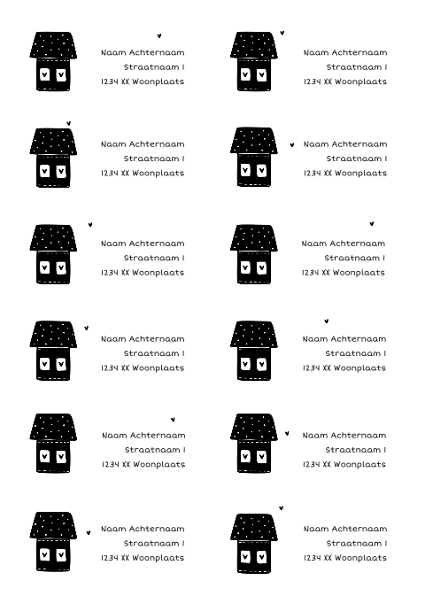 adressticker kerst lief huisje hartjes