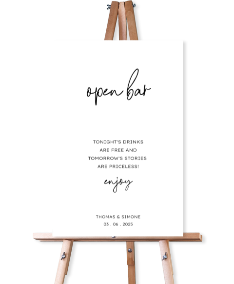 bruiloftsbord open bar minimalistisch zwart wit
