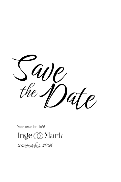 Minimalistische zwart wit save the date