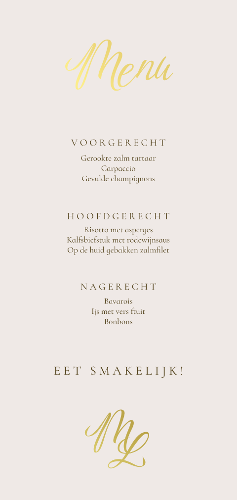Menukaart lichtroze met goudfolie