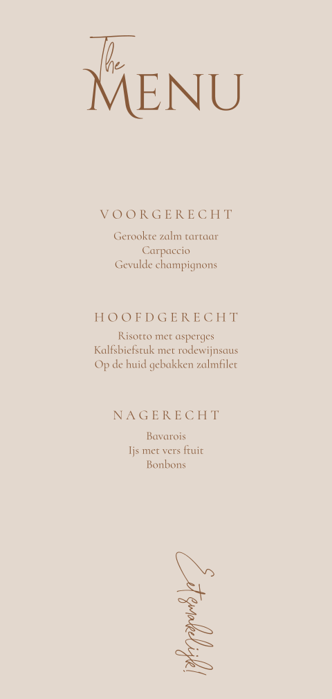 Menukaart zandkleur met natuurlijke tinten