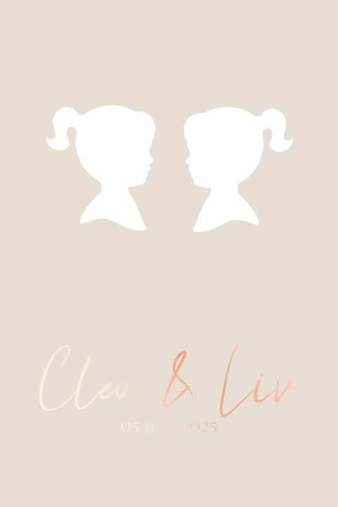 Geboortekaartje meisjes beige met silhouet