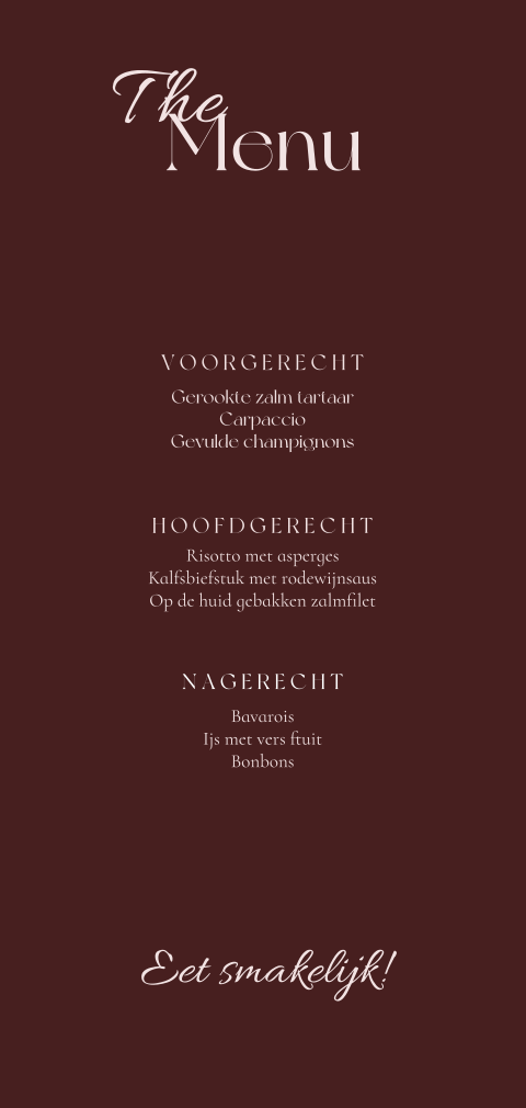 Menukaart bordeaux met lakfolie