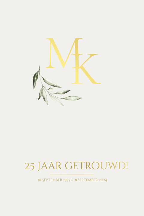 Chique jubileumkaart met takje en goudfolie