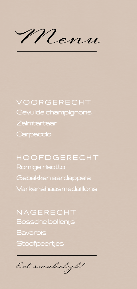 Menukaartje met bladeren achtergrond