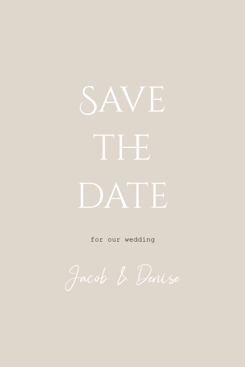 Zandkleur save the date met minimalistische tekst