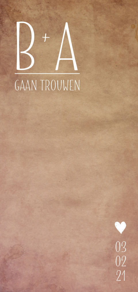 Strak trouwkaartje met bruine achtergrond