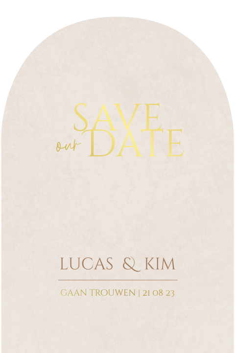 Boogvorm save the date zandkleur goudfolie