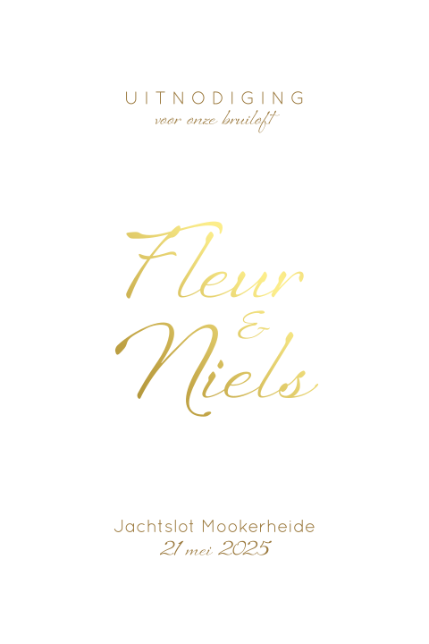 Prachtige trouwkaart met goudfolie en initialen