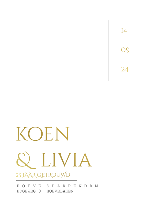 Minimalistisch jubileumkaartje zwart wit goud