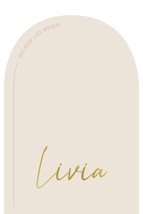 Boogvorm geboortekaart beige met goudfolie