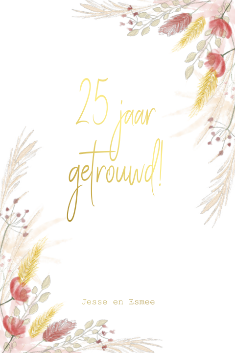 Chique jubileumkaart met droogbloemen en folie