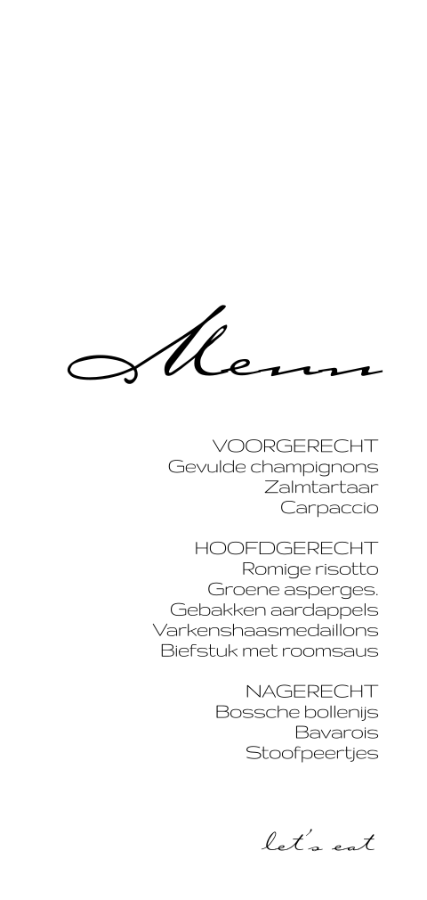 Minimalistisch menukaartje