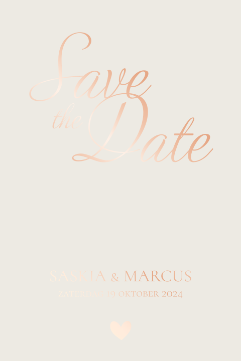 Beige save the date met koperfolie