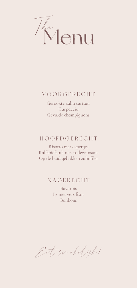 Menukaart Plum Waves met chique lettertype