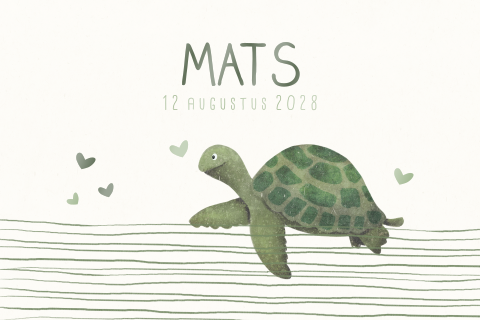 Geboortekaartje zeeschildpad met hartjes in hoogglans