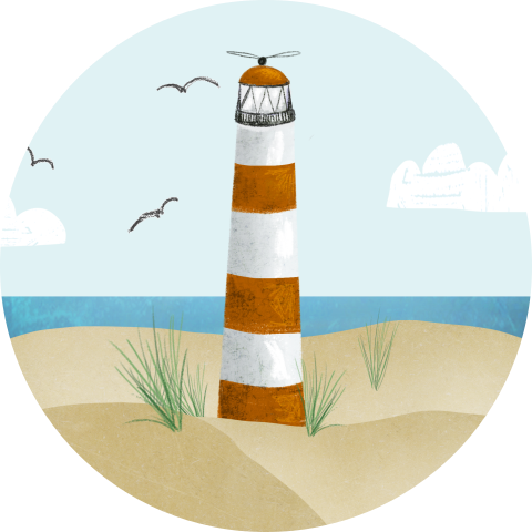 Sluitzegel met vuurtoren op het strand