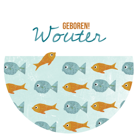 Rond geboortekaartje visjes in zee
