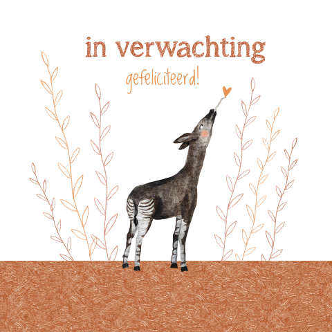 Wenskaartje Zwanger met een okapi en een hartje