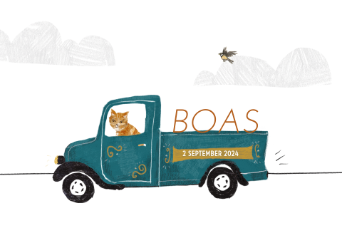 Grappig geboortekaartje met poes in een pick up truck