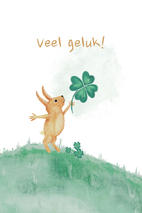 Wenskaart klavertje vier, veel geluk!