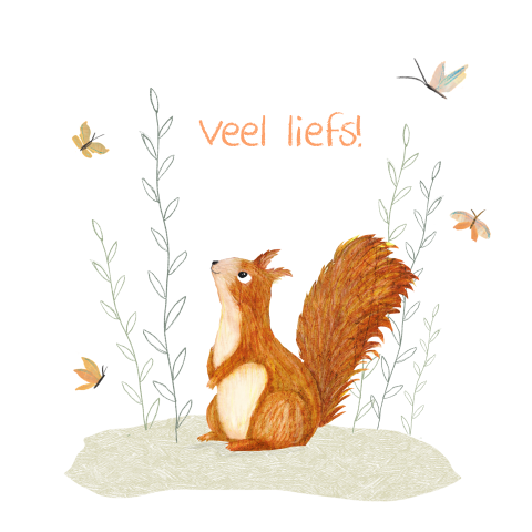 Kaartje liefs met eekhoorn en vlinders