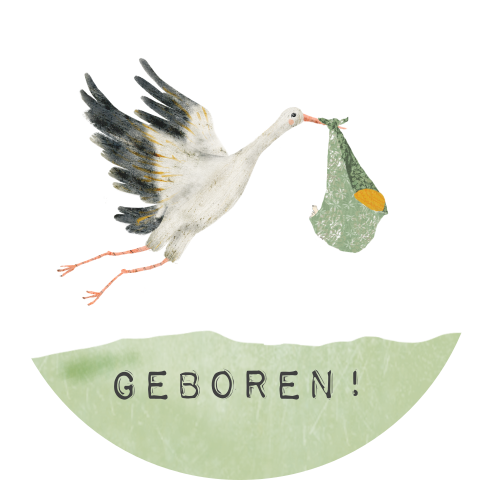 Sluitzegel ooievaar met groene babybuidel