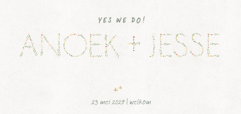 Trouwkaart met letters van bloemen