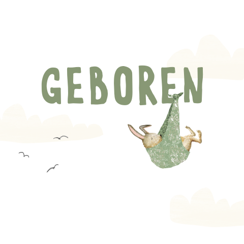 Wenskaart Geboren met haasje in een babybuidel