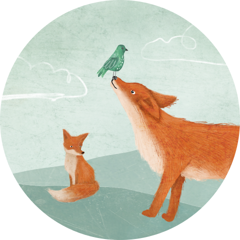Sluitzegel vosjes en een groen vogeltje