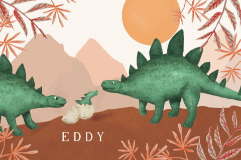 Geboortekaartje met dino's en de opkomende zon
