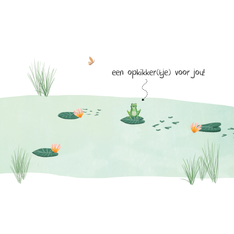 Wenskaart Een opkikkertje met kikker in een vijver