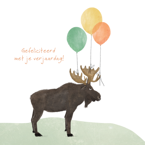Verjaardagkaartje eland met ballonnen