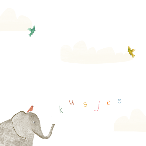 Wenskaart Kusjes met een olifant en vogeltjes